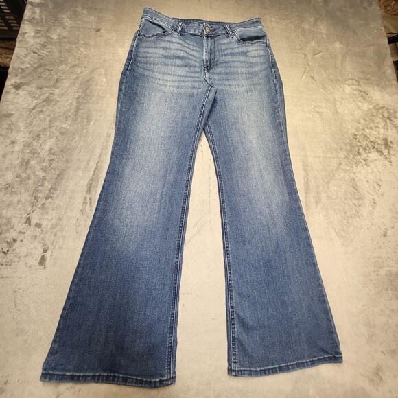 Old Navy Jeans Womens 8 Petite Blue High-Rise Flare Stretch Denim Medium Wash - Picture 1 of 10